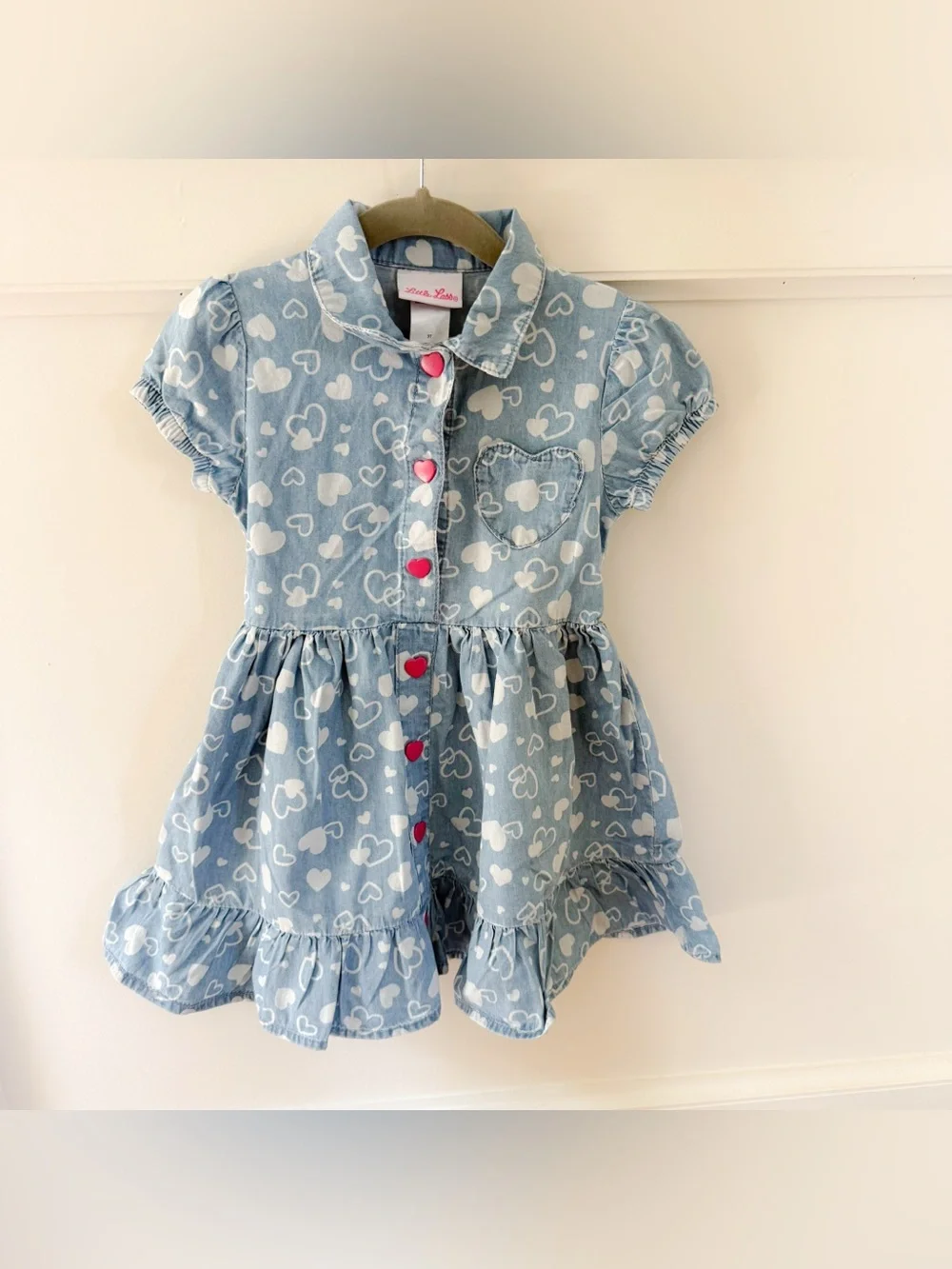 Two Like New Toddler Girls Dresses, Blue Gingham & Hearts Denim Dress, Size 3T